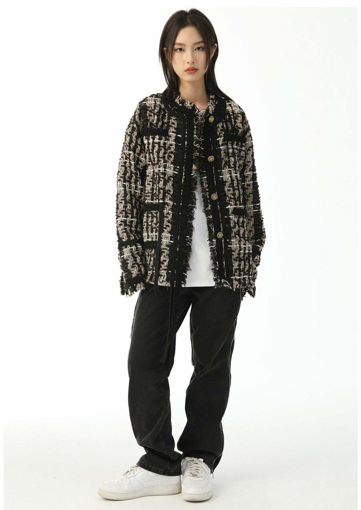 Y2K Retro Tweed Plaid Jacket - 90s Grunge, Y2K Summer Outfits, Y2K Club & Party Fashion