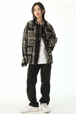 Y2K Retro Tweed Plaid Jacket - 90s Grunge, Y2K Summer Outfits, Y2K Club & Party Fashion