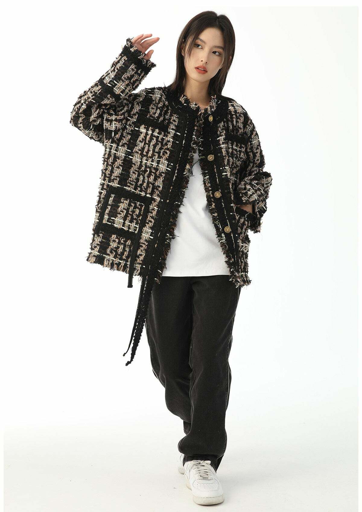 Y2K Retro Tweed Plaid Jacket - 90s Grunge, Y2K Summer Outfits, Y2K Club & Party Fashion
