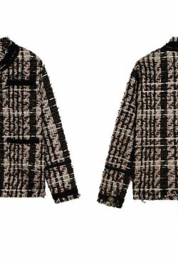 Y2K Retro Tweed Plaid Jacket - 90s Grunge, Y2K Summer Outfits, Y2K Club & Party Fashion