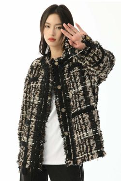 Y2K Retro Tweed Plaid Jacket - 90s Grunge, Y2K Summer Outfits, Y2K Club & Party Fashion