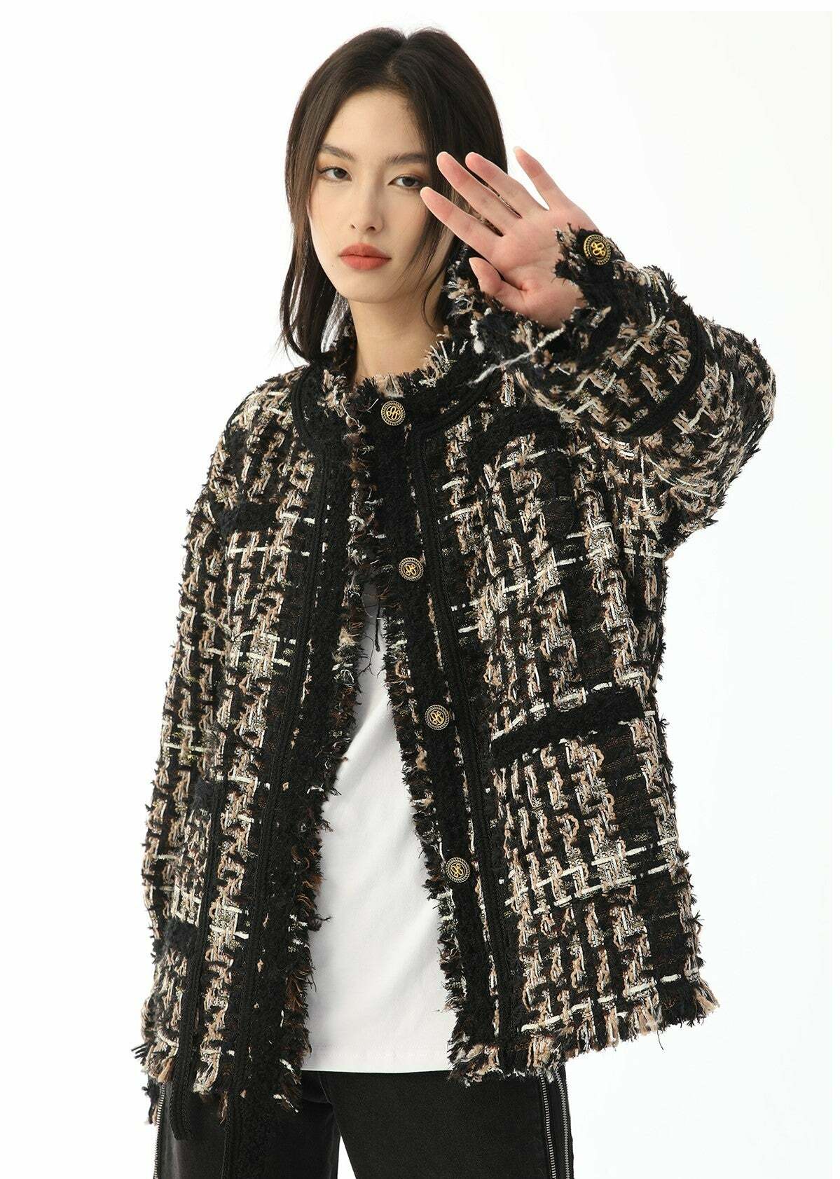 Y2K Retro Tweed Plaid Jacket - 90s Grunge, Y2K Summer Outfits, Y2K Club & Party Fashion