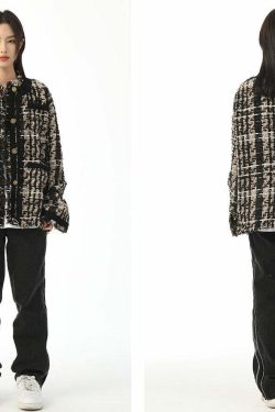Y2K Retro Tweed Plaid Jacket - 90s Grunge, Y2K Summer Outfits, Y2K Club & Party Fashion