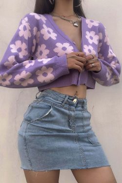 Y2K Retro Vintage Flower Cardigan - 90s Grunge, Summer Outfits, Pastel Goth, Y2K Fashion