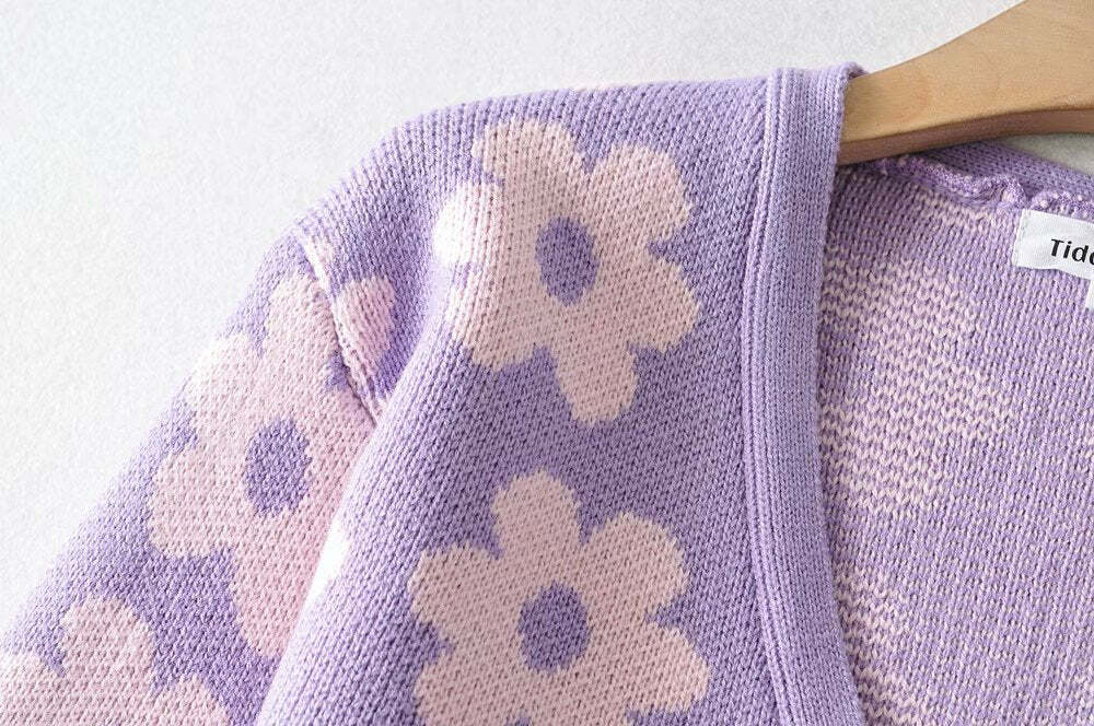 Y2K Retro Vintage Flower Cardigan - 90s Grunge, Summer Outfits, Pastel Goth, Y2K Fashion