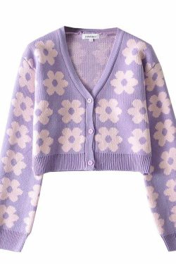 Y2K Retro Vintage Flower Cardigan - 90s Grunge, Summer Outfits, Pastel Goth, Y2K Fashion