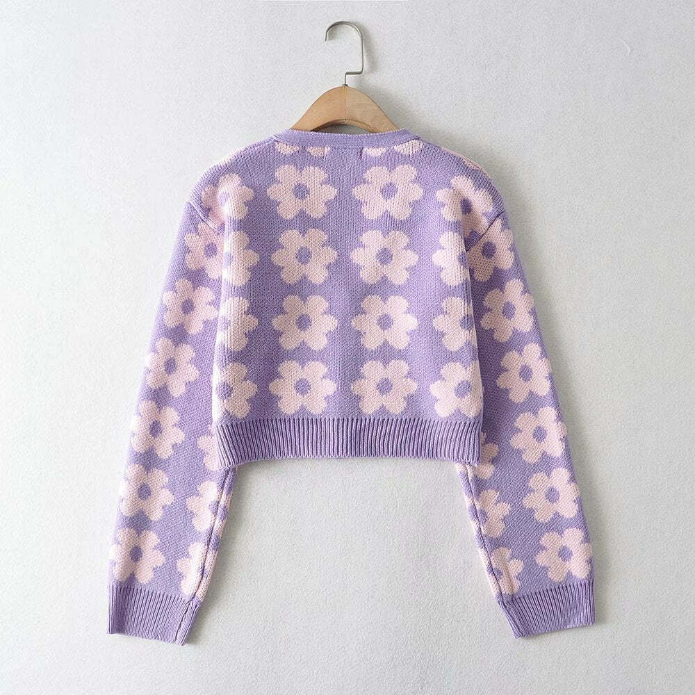 Y2K Retro Vintage Flower Cardigan - 90s Grunge, Summer Outfits, Pastel Goth, Y2K Fashion