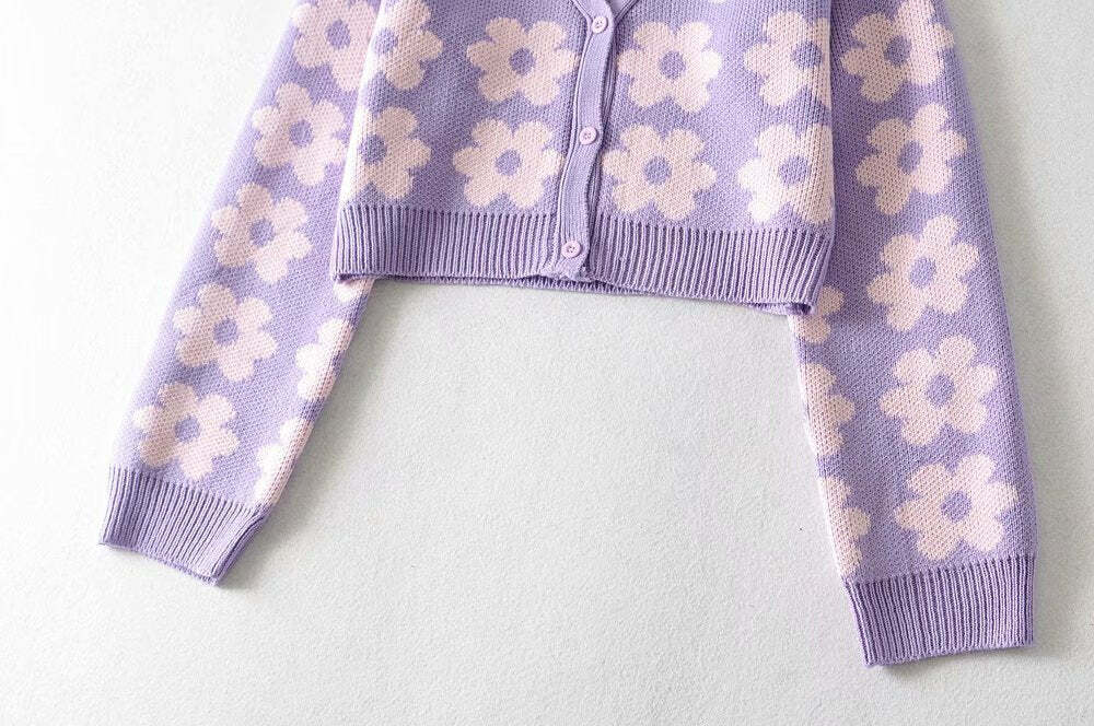 Y2K Retro Vintage Flower Cardigan - 90s Grunge, Summer Outfits, Pastel Goth, Y2K Fashion