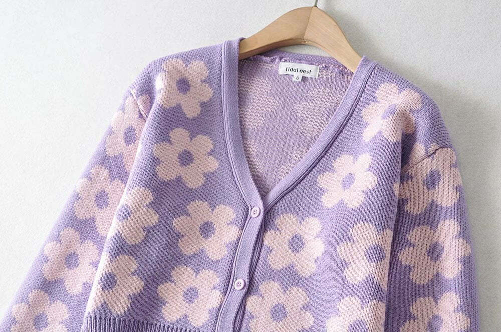 Y2K Retro Vintage Flower Cardigan - 90s Grunge, Summer Outfits, Pastel Goth, Y2K Fashion