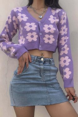 Y2K Retro Vintage Flower Cardigan - 90s Grunge, Summer Outfits, Pastel Goth, Y2K Fashion