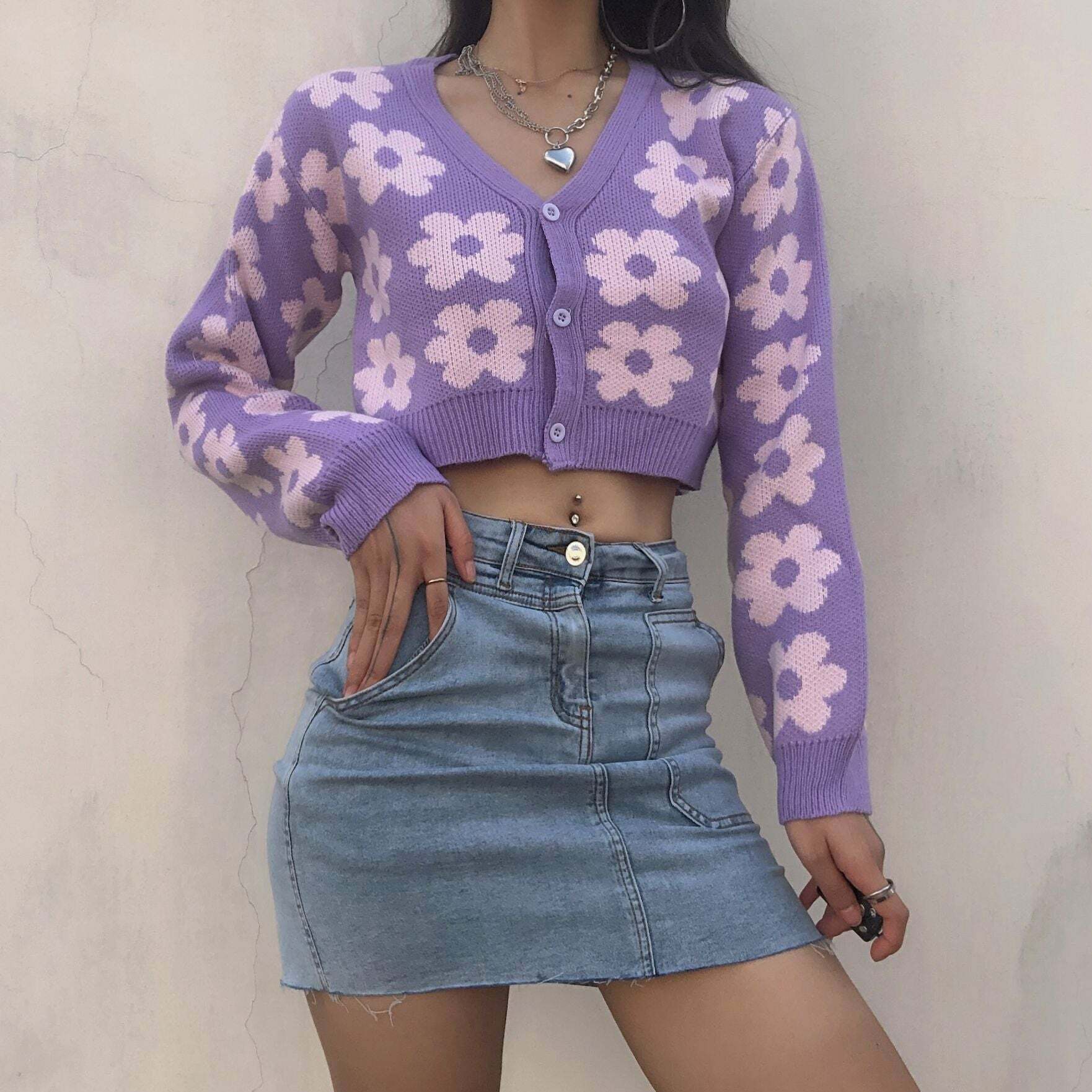 Y2K Retro Vintage Flower Cardigan - 90s Grunge, Summer Outfits, Pastel Goth, Y2K Fashion