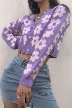 Y2K Retro Vintage Flower Cardigan - 90s Grunge, Summer Outfits, Pastel Goth, Y2K Fashion