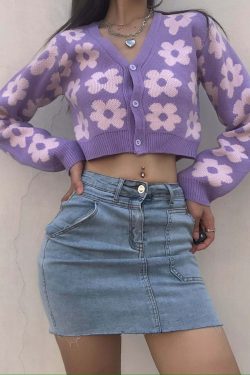 Y2K Retro Vintage Flower Cardigan - 90s Grunge, Summer Outfits, Pastel Goth, Y2K Fashion