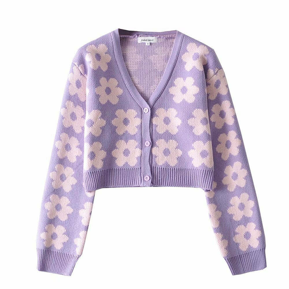 Y2K Retro Vintage Flower Cardigan - 90s Grunge, Summer Outfits, Pastel Goth, Y2K Fashion