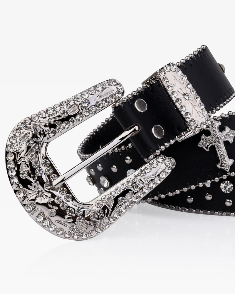 Y2K Rhinestone Cross Belt - 90s Grunge, Retro, Gothic, and Pastel Goth Fashion Accessory