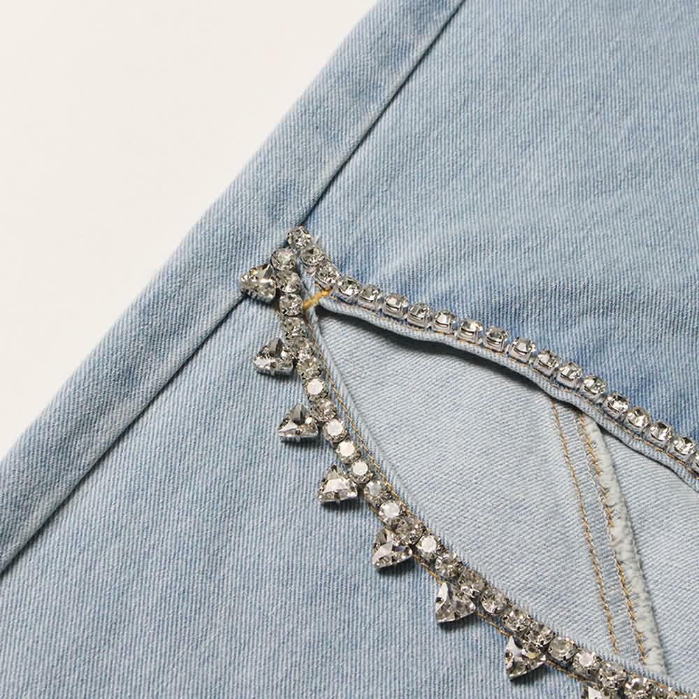 Y2K Rhinestone Cut Out Denim Jeans - 90s Grunge, Retro, Summer, Party, and Club Outfits