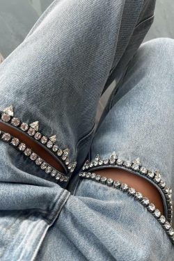 Y2K Rhinestone Cut Out Denim Jeans - 90s Grunge, Retro, Summer, Party, and Club Outfits