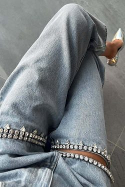 Y2K Rhinestone Cut Out Denim Jeans - 90s Grunge, Retro, Summer, Party, and Club Outfits