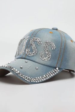 Y2K Rhinestone Denim Cap - Perfect for Y2K Summer, 90s Grunge, and Retro Party Outfits