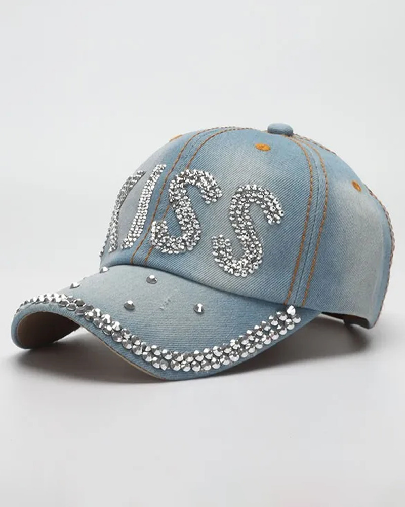 Y2K Rhinestone Denim Cap - Perfect for Y2K Summer, 90s Grunge, and Retro Party Outfits