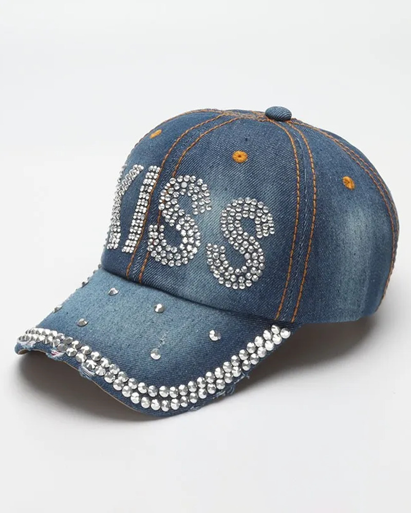 Y2K Rhinestone Denim Cap - Perfect for Y2K Summer, 90s Grunge, and Retro Party Outfits