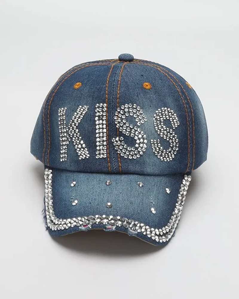 Y2K Rhinestone Denim Cap - Perfect for Y2K Summer, 90s Grunge, and Retro Party Outfits