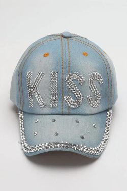 Y2K Rhinestone Denim Cap - Perfect for Y2K Summer, 90s Grunge, and Retro Party Outfits