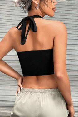 Y2K Rhinestone Gothic Skull Halter Crop Top - 90s Grunge, Retro, Pastel Goth, Y2K Party Outfit