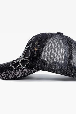 Y2K Rhinestone Hat - Retro 90s Grunge, Y2K Summer & Party Outfits, Popstar & Goth Styles
