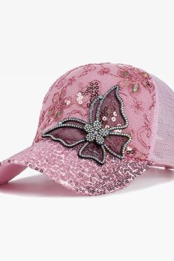 Y2K Rhinestone Hat - Retro 90s Grunge, Y2K Summer & Party Outfits, Popstar & Goth Styles