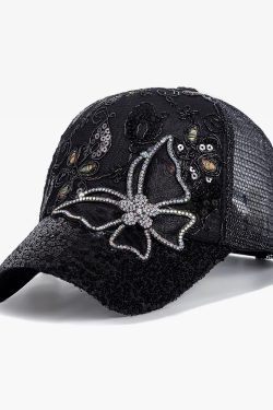 Y2K Rhinestone Hat - Retro 90s Grunge, Y2K Summer & Party Outfits, Popstar & Goth Styles