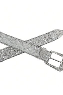 Y2K Rhinestone Silver Belt - Perfect for 90s Grunge, Retro, and Summer Y2K Outfits