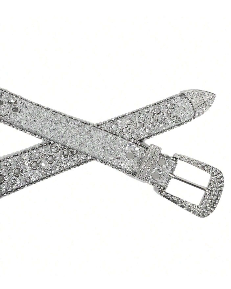 Y2K Rhinestone Silver Belt - Perfect for 90s Grunge, Retro, and Summer Y2K Outfits
