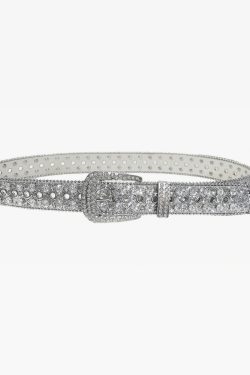 Y2K Rhinestone Silver Belt - Perfect for 90s Grunge, Retro, and Summer Y2K Outfits