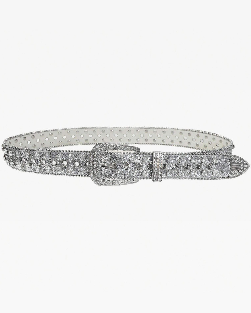 Y2K Rhinestone Silver Belt - Perfect for 90s Grunge, Retro, and Summer Y2K Outfits