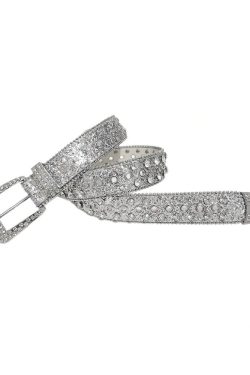 Y2K Rhinestone Silver Belt - Perfect for 90s Grunge, Retro, and Summer Y2K Outfits