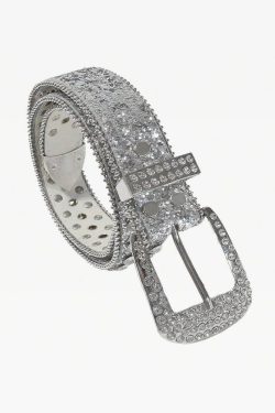 Y2K Rhinestone Silver Belt - Perfect for 90s Grunge, Retro, and Summer Y2K Outfits