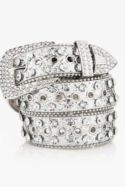 Y2K Rhinestone Silver Belt - Perfect for 90s Grunge, Retro, and Summer Y2K Outfits