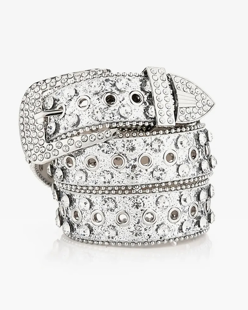 Y2K Rhinestone Silver Belt - Perfect for 90s Grunge, Retro, and Summer Y2K Outfits