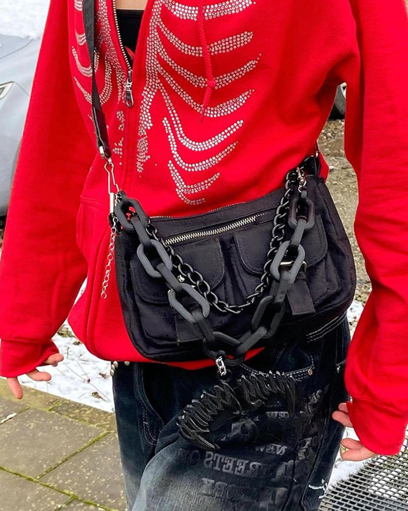 Y2K Rhinestone Skeleton Hoodie - 90s Grunge, Retro Goth, Y2K Party & Club Outfits