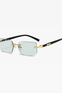 Y2K Rimless Rectangle Sunglasses - Retro 90s Grunge, Hip Hop, and Pastel Goth Fashion