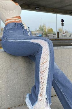 Y2K Ripped Flare Jeans - 90s Grunge, Retro Style, Summer Y2K Outfits, Y2K Fashion Essentials