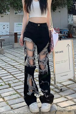 Y2K Ripped Jeans - 90s Grunge, Retro Summer Outfits, Y2K Club & Party Fashion for Women