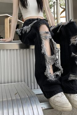 Y2K Ripped Jeans - 90s Grunge, Retro Summer Outfits, Y2K Club & Party Fashion for Women