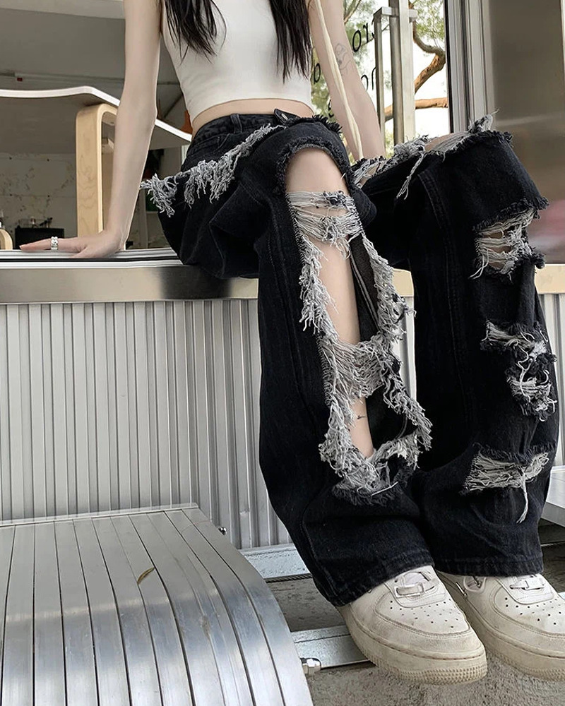 Y2K Ripped Jeans - 90s Grunge, Retro Summer Outfits, Y2K Club & Party Fashion for Women