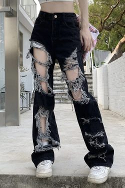 Y2K Ripped Jeans - 90s Grunge, Retro Summer Outfits, Y2K Club & Party Fashion for Women