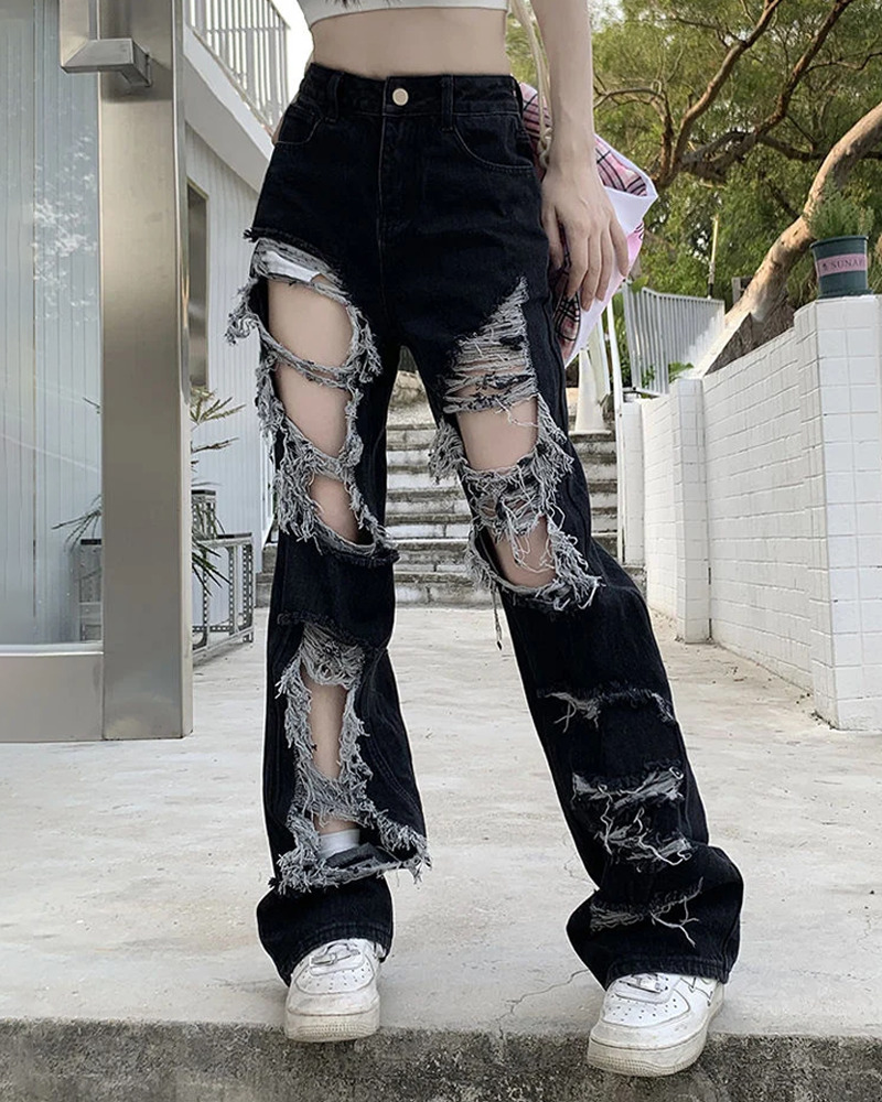 Y2K Ripped Jeans - 90s Grunge, Retro Summer Outfits, Y2K Club & Party Fashion for Women