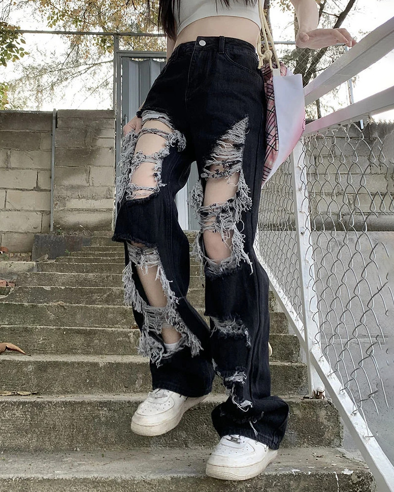 Y2K Ripped Jeans - 90s Grunge, Retro Summer Outfits, Y2K Club & Party Fashion for Women