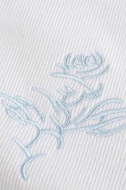 Y2K Rose Embroidered Crop Shirt - 90s Grunge, Retro Summer, Y2K Party & Club Outfits