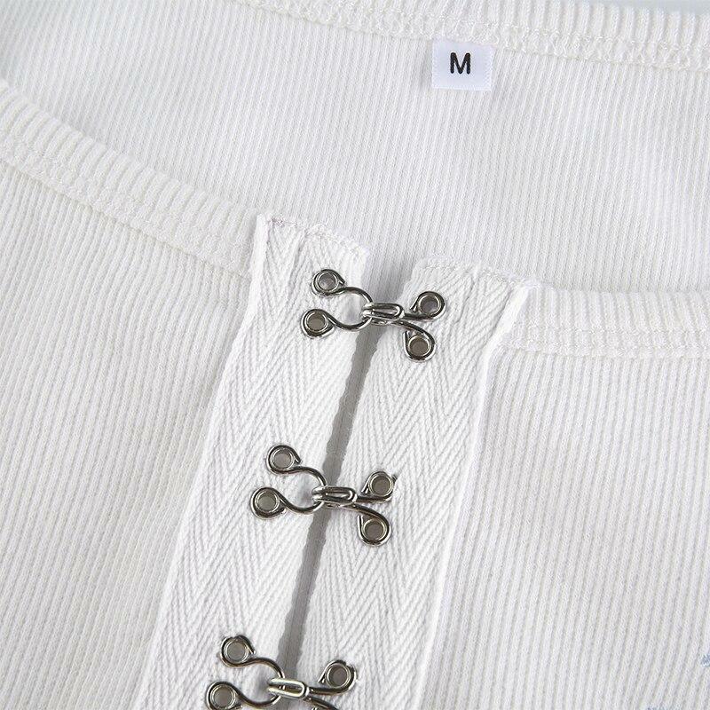 Y2K Rose Embroidered Crop Shirt - 90s Grunge, Retro Summer, Y2K Party & Club Outfits